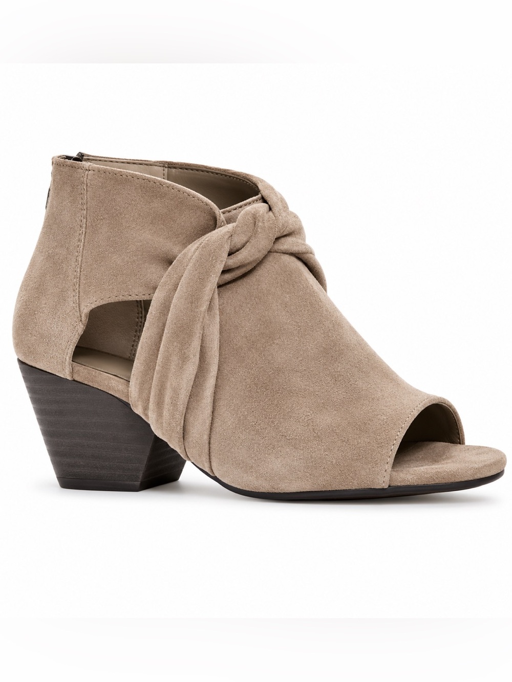 Eileen Fisher Anise Suede Wedge Sandals Taupe Peep Toe Booties Size 8.5 NWOB